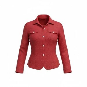 Chicos Red Floral Jacquard Textured Button Front Jacket Womens Size 1 Stretch